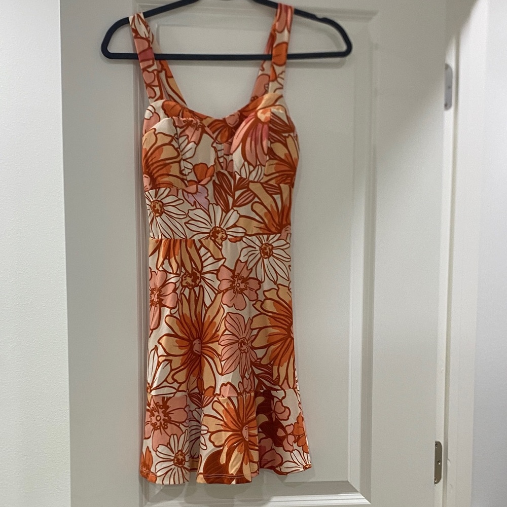 AUW Orange and Pink Floral Mini Dress